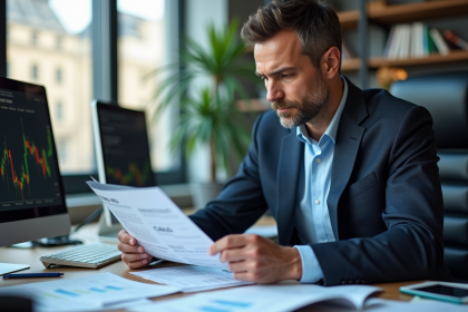 Analyste financier en bureau avec documents CAC 40