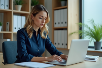 Femme professionnelle tapant un courrier au bureau