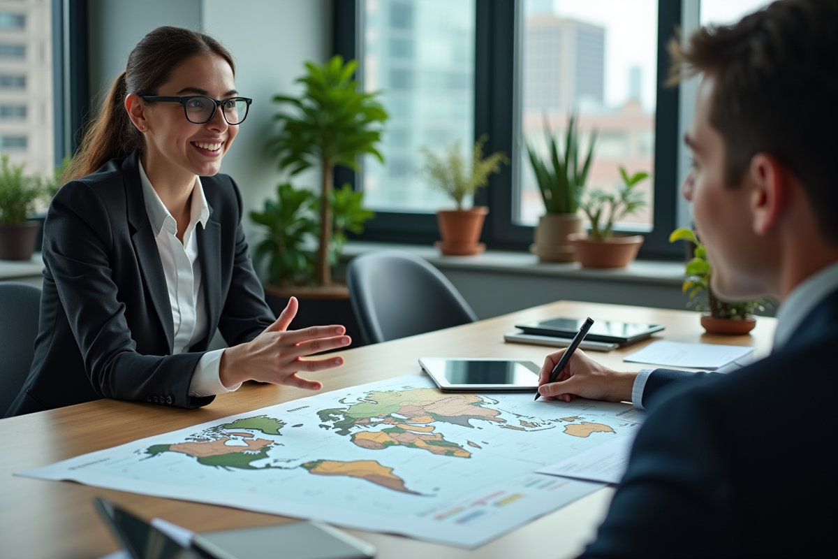 Jeune femme consultante en commerce discutant avec un collègue