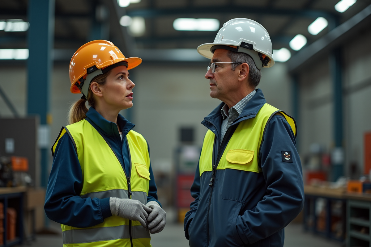 Femme ouvrière en gilet de sécurité dans l usine