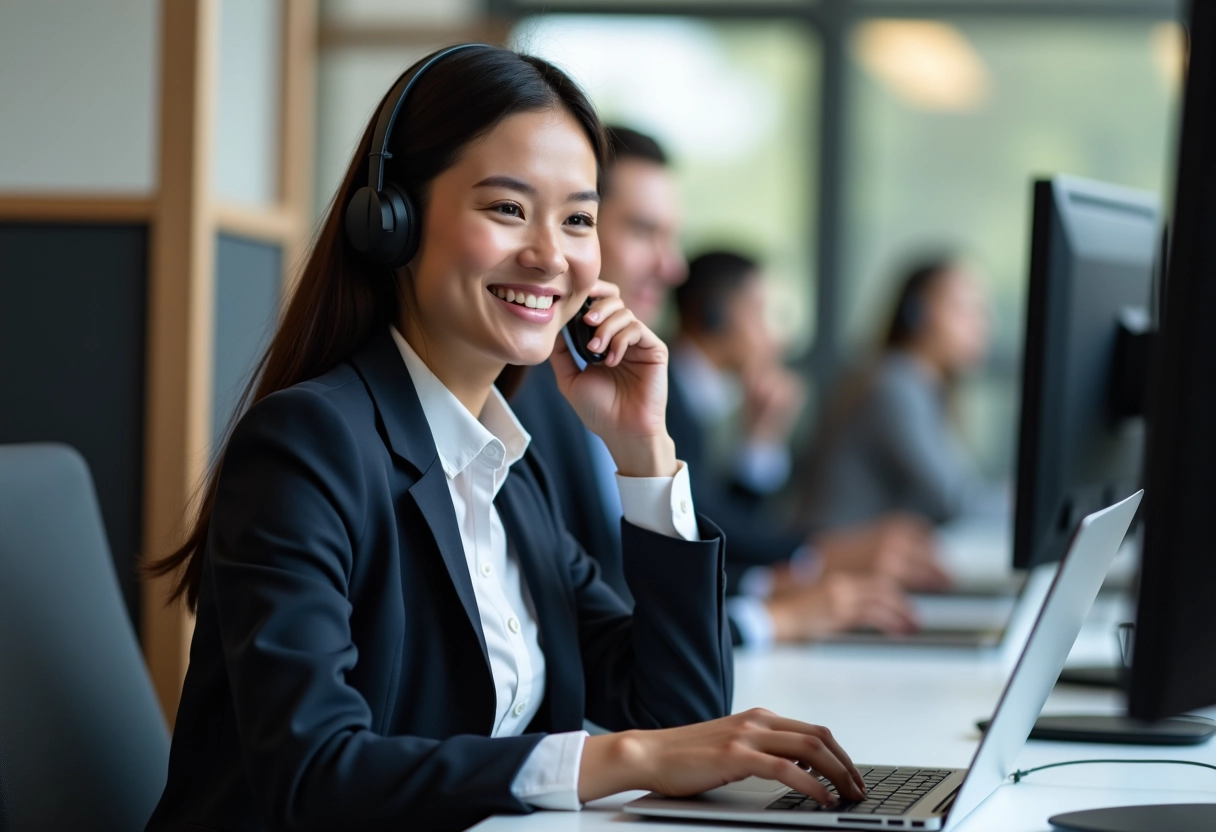 Jeune femme souriante au centre d