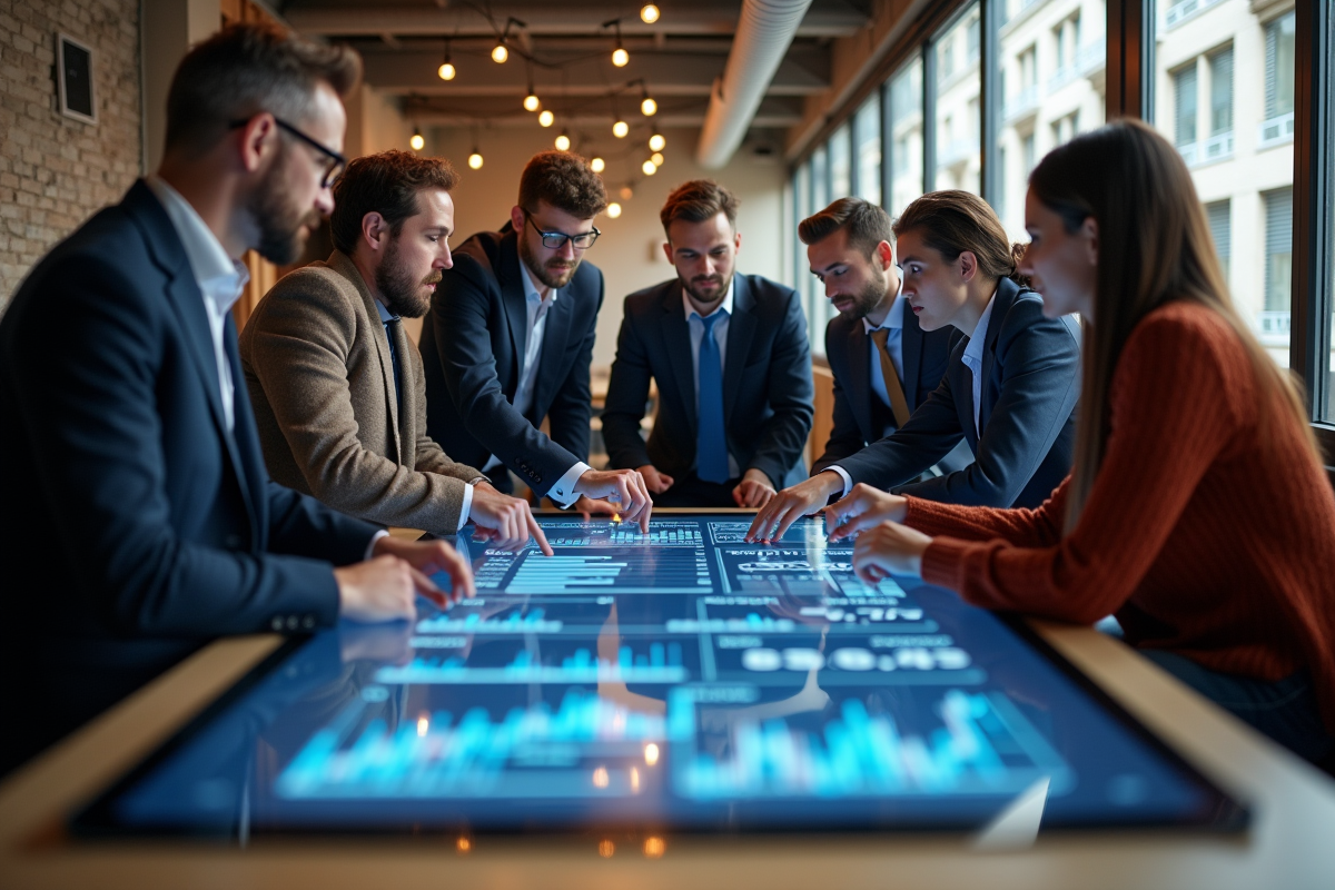 Jeunes professionnels analysant graphiques CAC 40