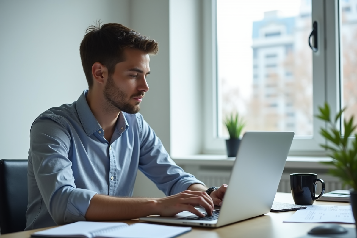 Jeune homme vérifiant son planning sur un ordinateur