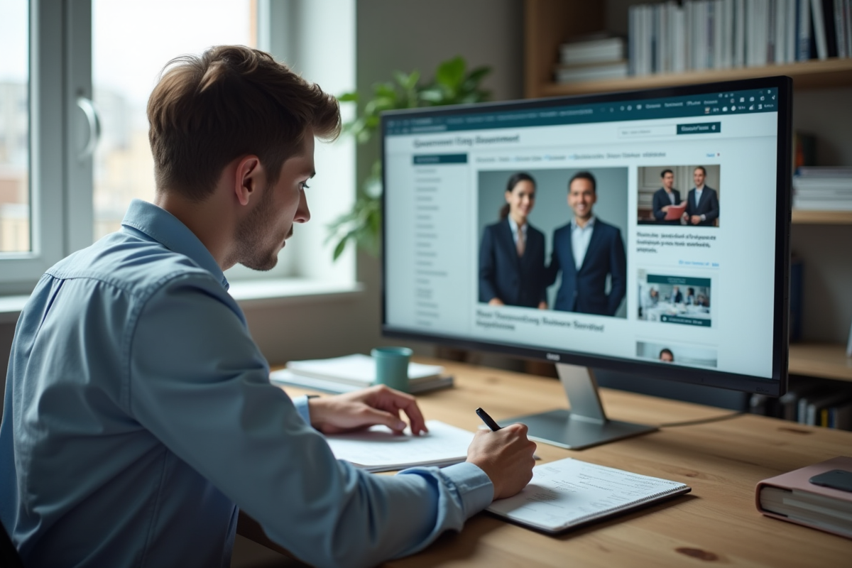 Jeune homme examinant un site gouvernemental sur son écran