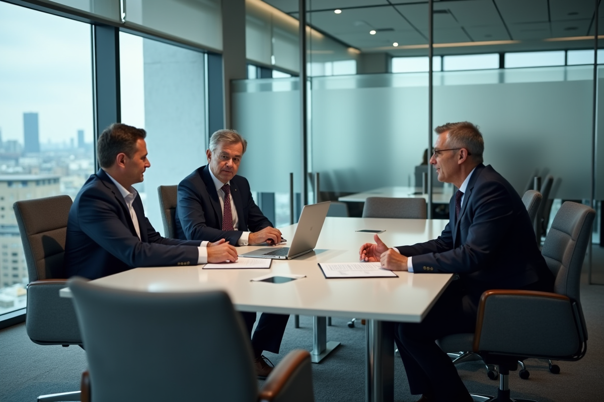 Groupe de professionnels discutant autour d