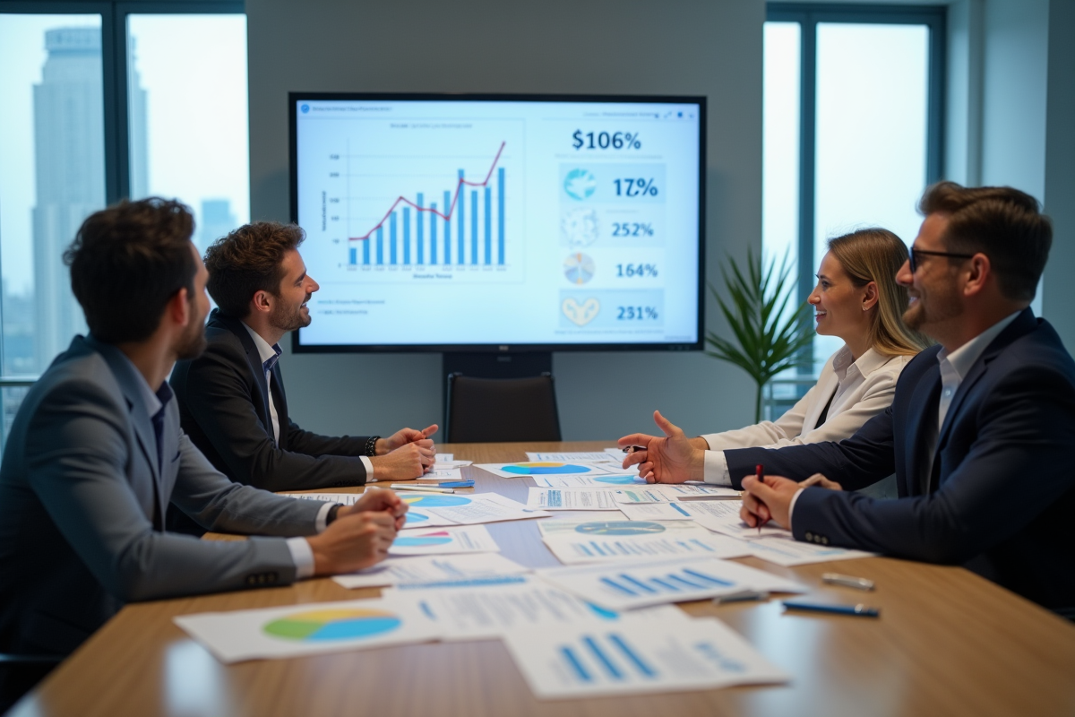 Groupe de professionnels discute autour d une table de réunion