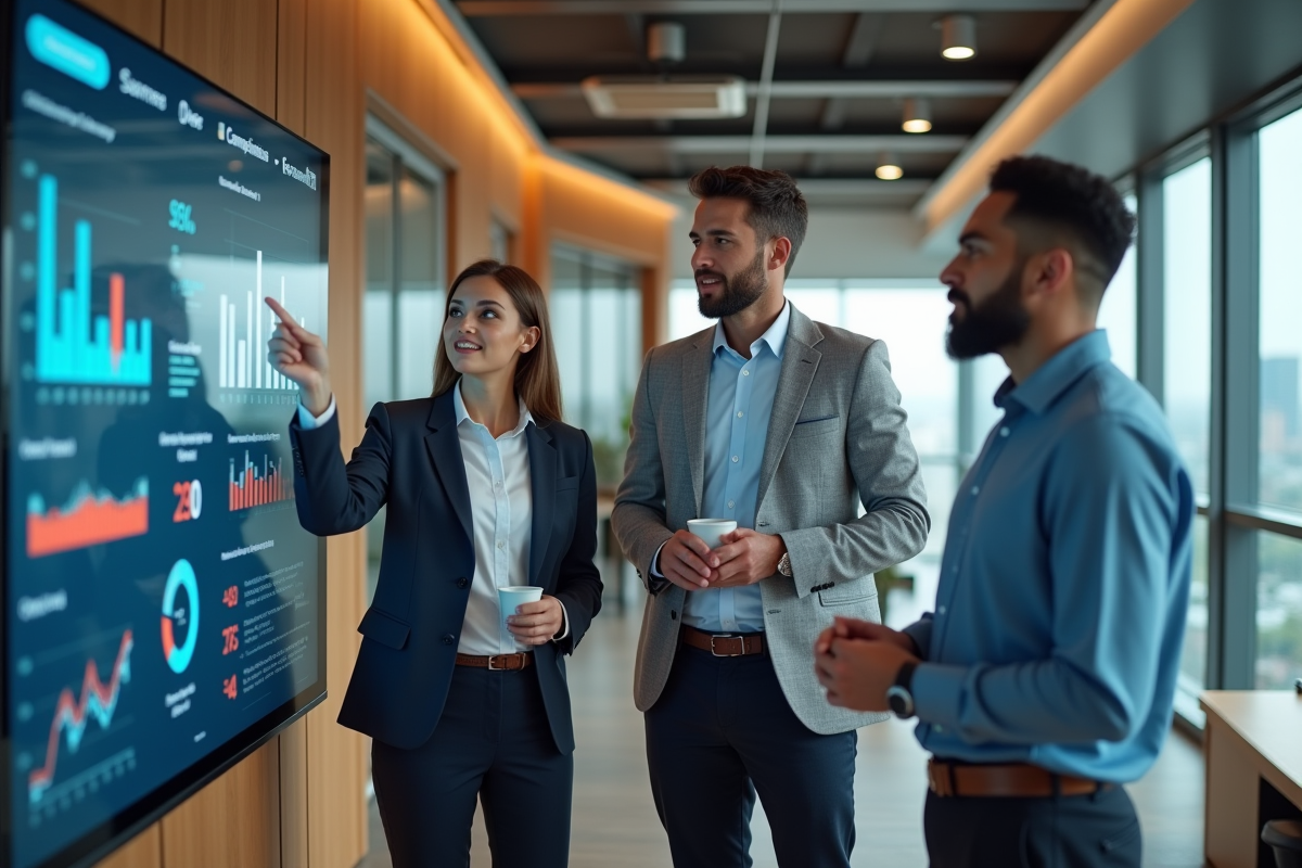 Groupe de professionnels discutant des indicateurs de performance